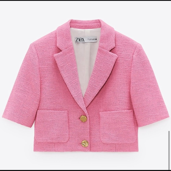 Zara Jackets & Blazers - ZARA PINK TWEED CROP BLAZER